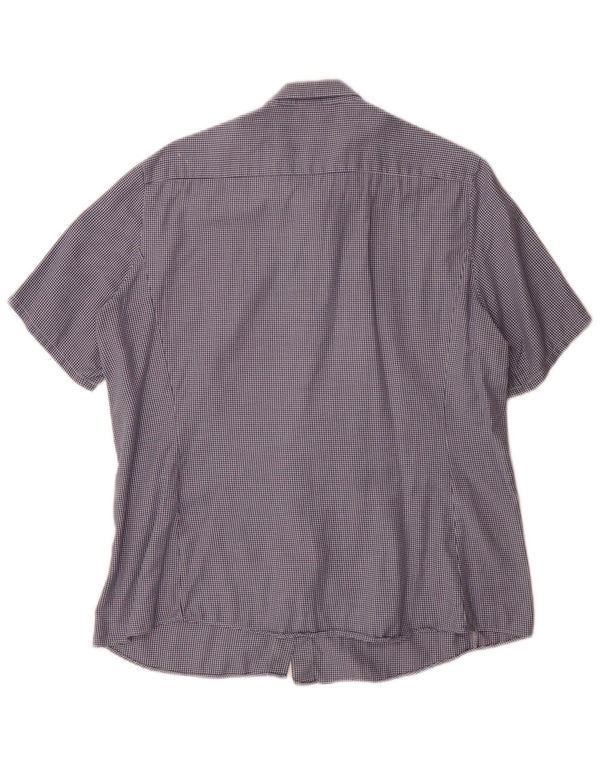 Fay Camisa de Manga Corta para Mujer Regular Fit UK 40 XL Algodón de Pata de Gallo Azul