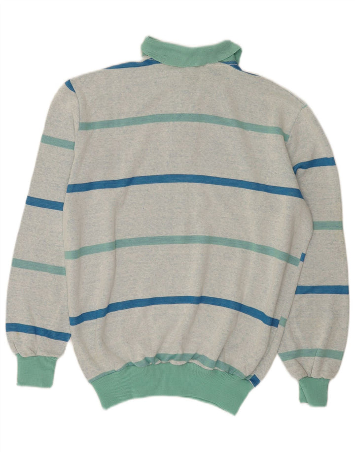 Vintage hombres polo cuello jersey suéter medio verde rayas