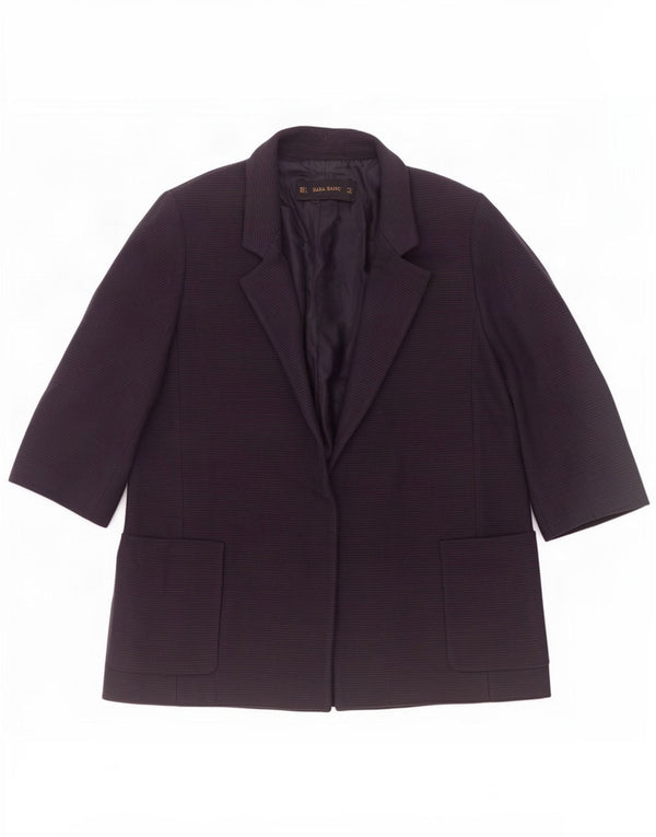 Zara Chaqueta Blazer de Manga 3/4 para Mujer UK 46 Grande Azul Marino Algodón