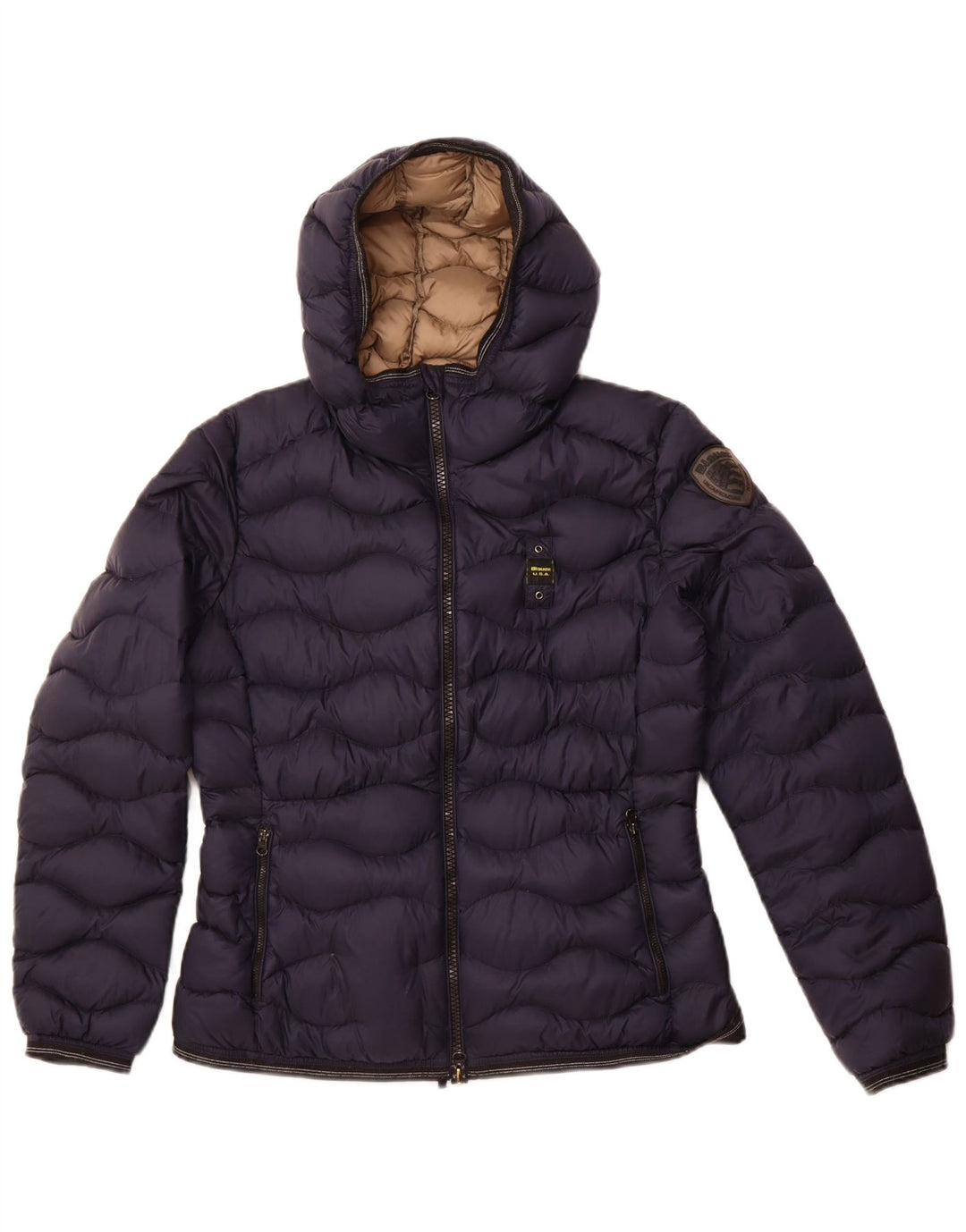 BLAUER Womens Hooded Padded Jacket UK 18 XL Navy Blue Nylon