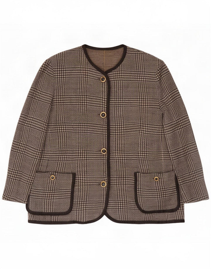 Chaqueta blazer vintage extragrande con 4 botones para mujer IT 43 Cuadros gris medio
