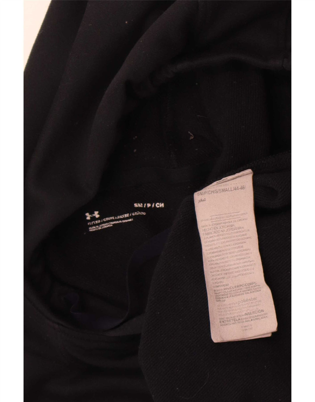 Under Armour Jersey con capucha ajustada para hombre, talla pequeña, poliéster negro