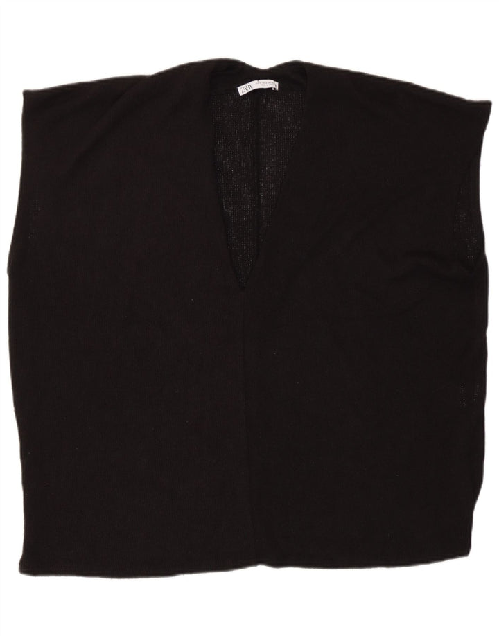 Zara Mujer Camiseta Sin Mangas De Gran Tamaño UK 10 Small Viscosa Negra
