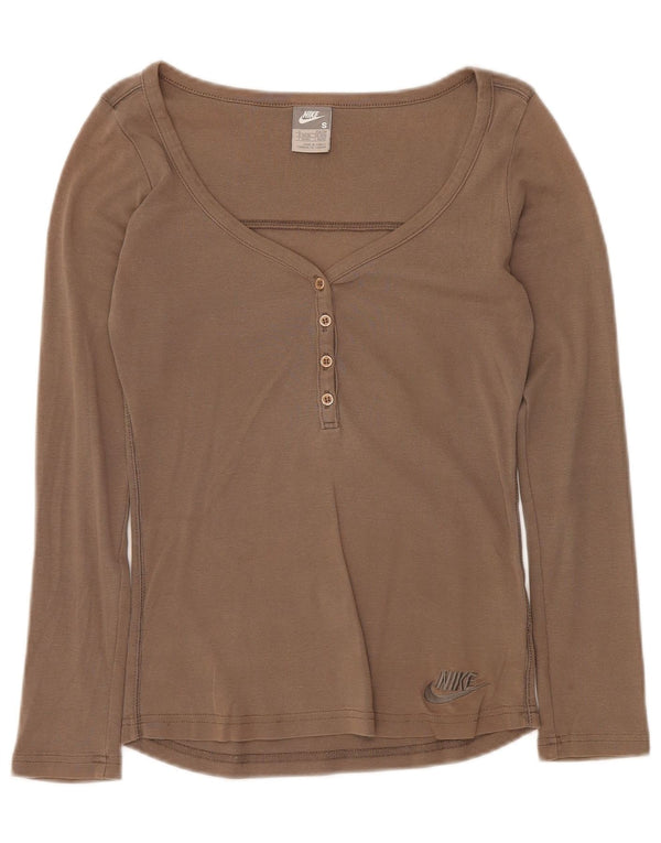 NIKE Camiseta de manga larga para mujer UK 8/10 Small Grey Cotton