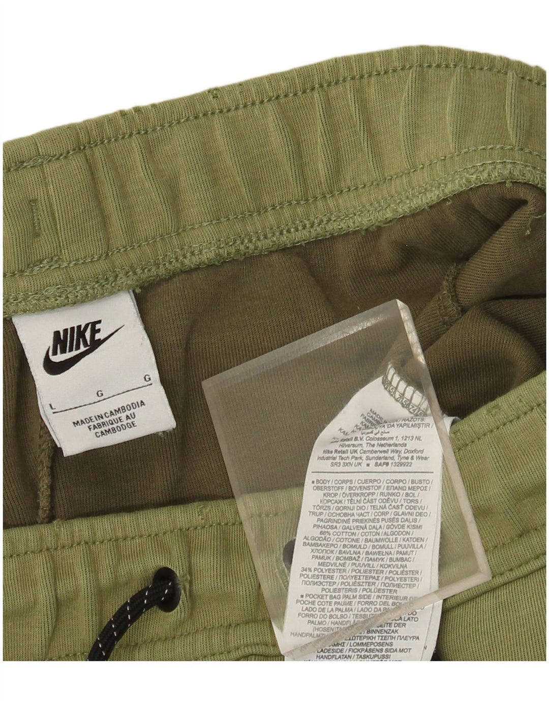 NIKE Hombre Pantalones de Chándal Joggers Large Caqui Colorblock Algodón