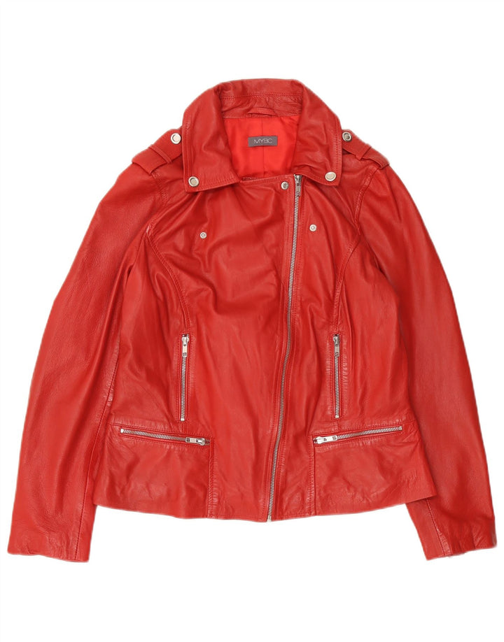 Vintage mujer biker chaqueta Reino Unido 16 cuero rojo grande