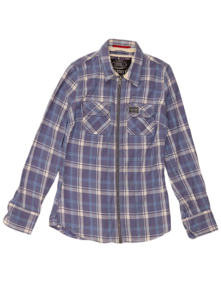 SUPERDRY Camisa de franela para mujer UK 6 XS Algodón a cuadros azul