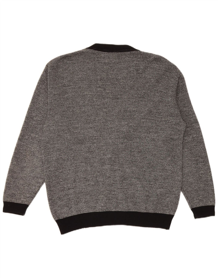 Vintage hombres Cardigan suéter IT 50 gris medio rayas