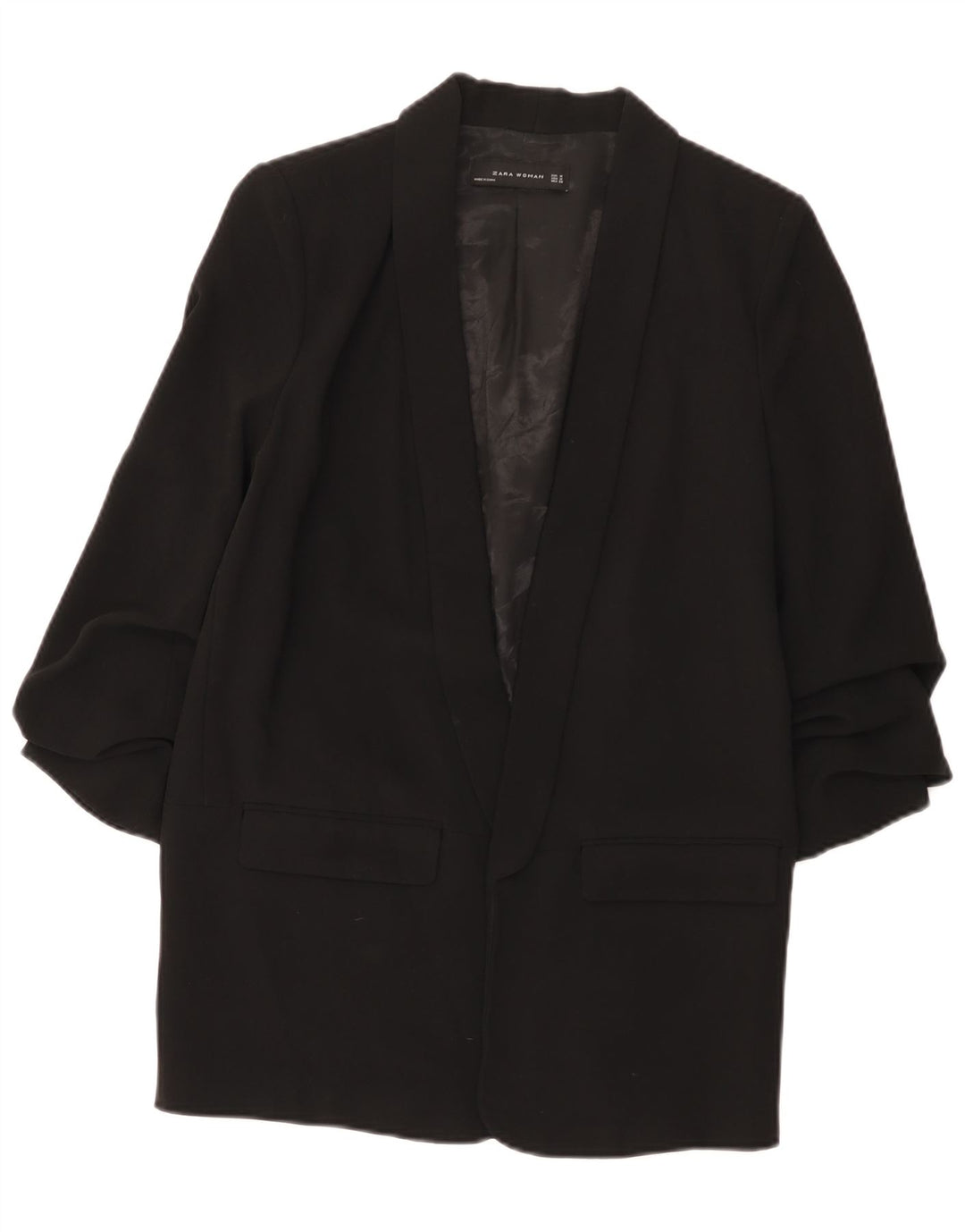 Zara Chaqueta Blazer Abierta De Manga 3/4 para Mujer UK 44 Medium Black