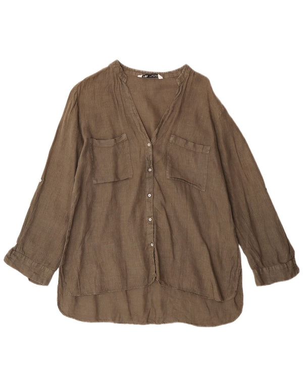 Zara Blusa de manga 3/4 para mujer UK 44 Medium Khaki Linen