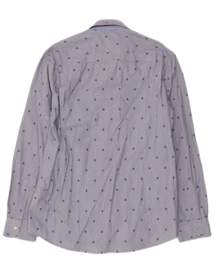PEPE Jeans Camisa de corte regular con estampado abstracto para hombre, talla grande, azul a rayas