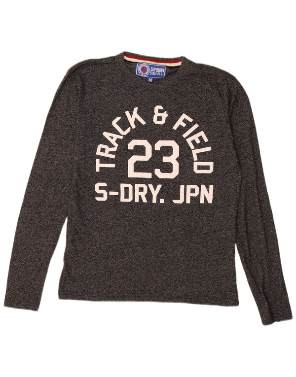 Superdry Top gráfico de manga larga de algodón gris medio para hombre