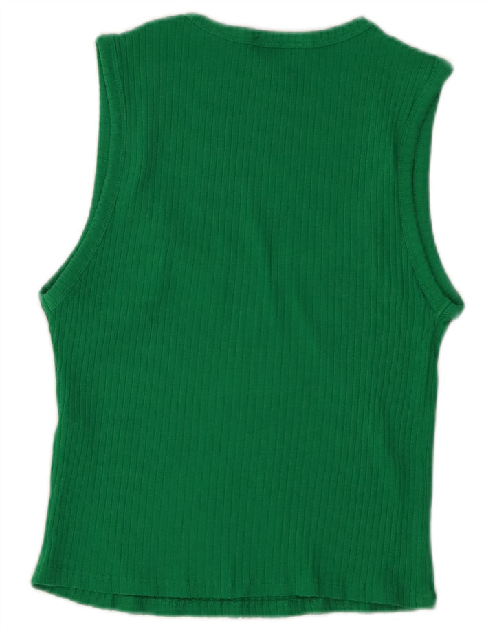 Zara Mujer Chaleco Top UK 12 Medio Verde Algodón