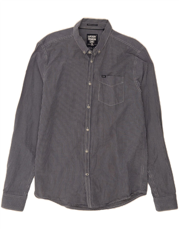 SUPERDRY Mens Classic Fit Shirt Large Navy Blue Check Cotton Vintage Superdry and Second-Hand Superdry from Messina Hembry 