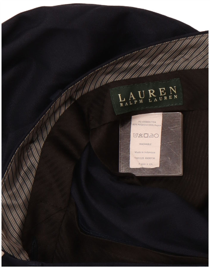 Ralph Lauren Pantalón de traje con pinzas para hombre W38 L32 Poliéster azul marino