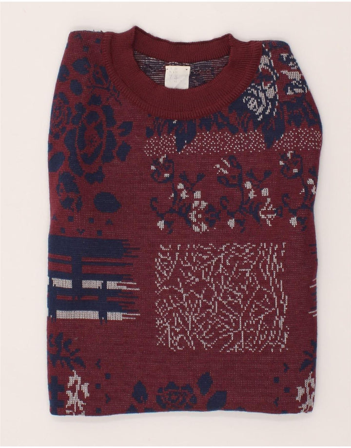 VINTAGE Womens Longline Crew Neck Jumper Sweater UK 12 Medium Maroon Vintage Vintage and Second-Hand Vintage from Messina Hembry 