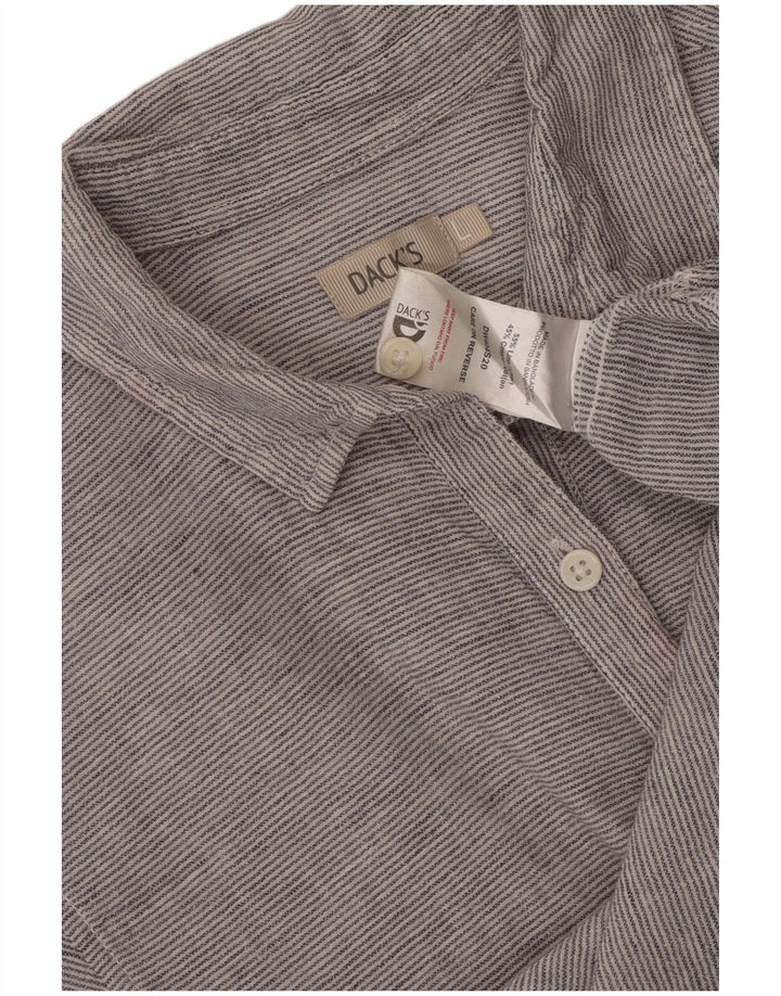 Dack's Camisa tipo pulóver para mujer UK 46 Grande Gris Lino a rayas