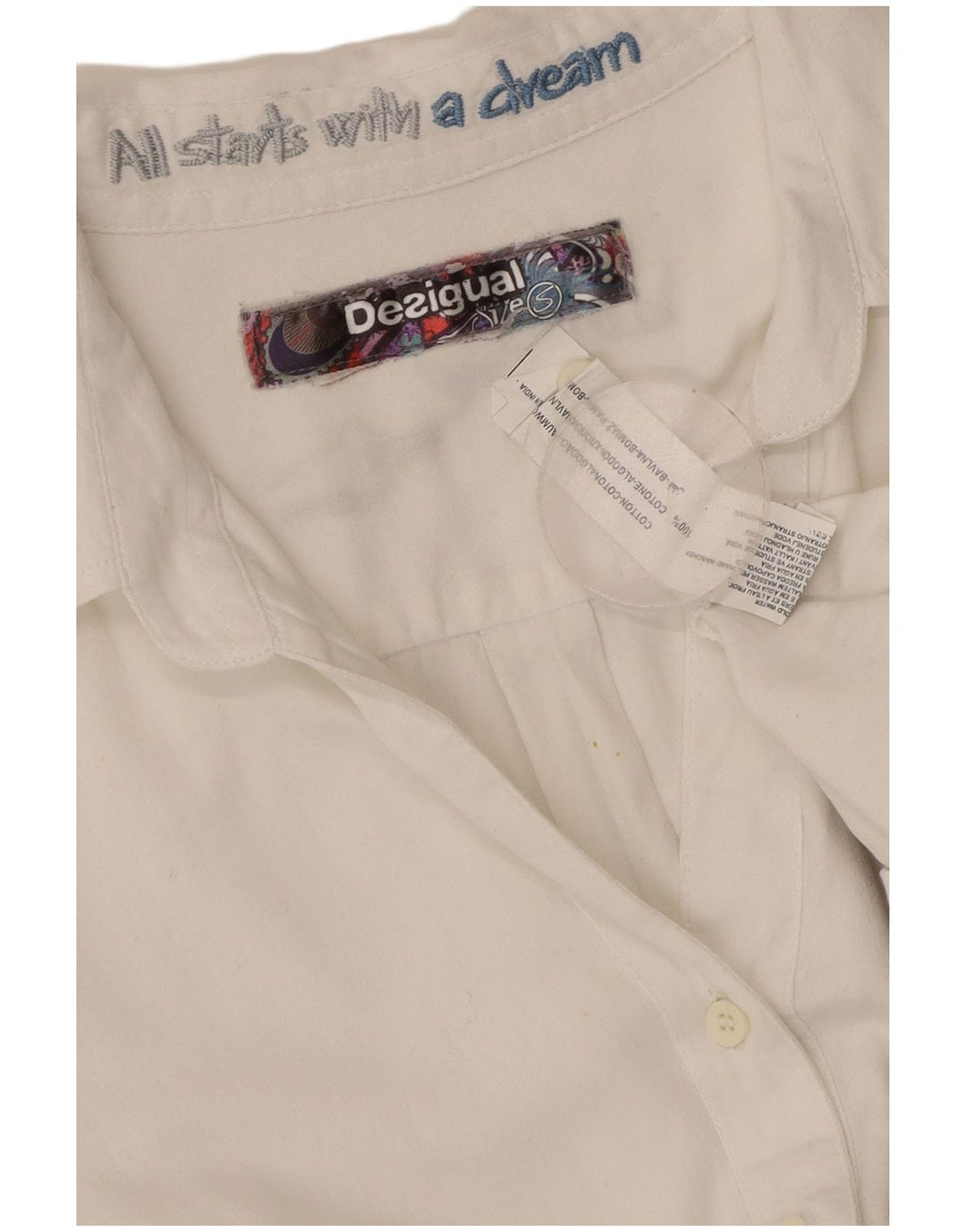 DESIGUAL Camisa gráfica para mujer UK 10 Small White Floral Cotton