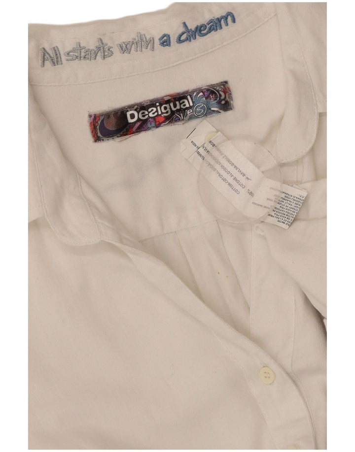 DESIGUAL Camisa gráfica para mujer UK 10 Small White Floral Cotton