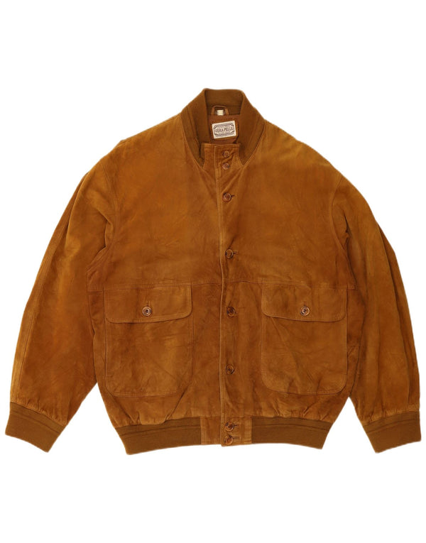 Vintage hombres ante bomber chaqueta Reino Unido 42 XL cuero marrón