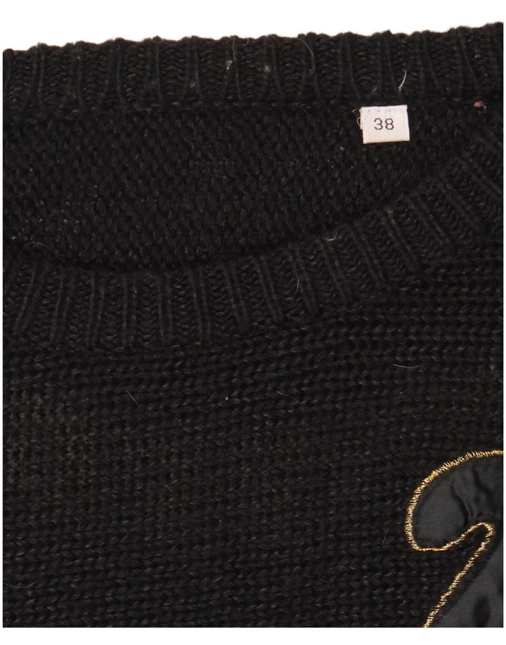 VINTAGE Jersey de cuello redondo para mujer EU 38 Bloque de color negro medio