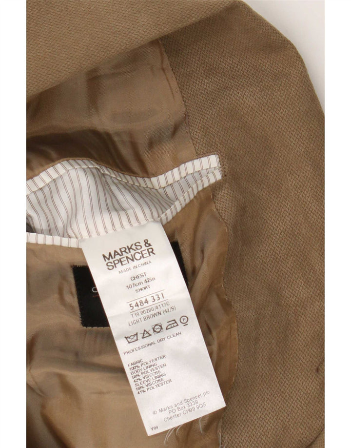 Marks & Spencer Chaqueta tipo blazer de 2 botones para hombre UK 42 Grande Poliéster beige