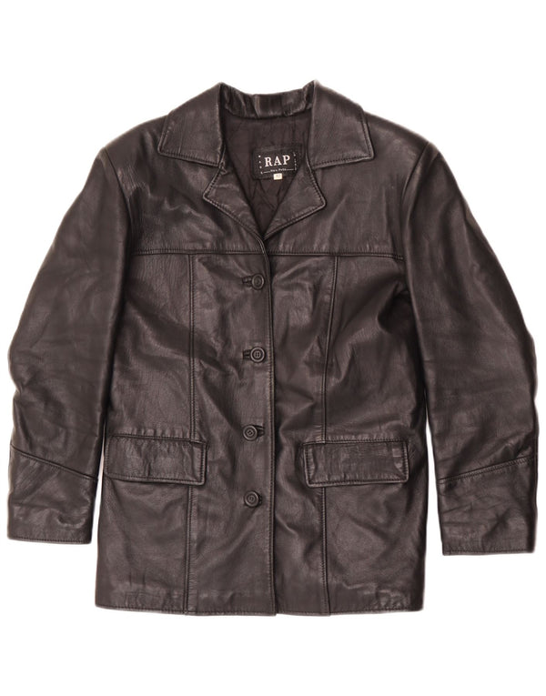 Vintage mujer cuero 4 botones Blazer chaqueta IT 40 pequeño cuero negro