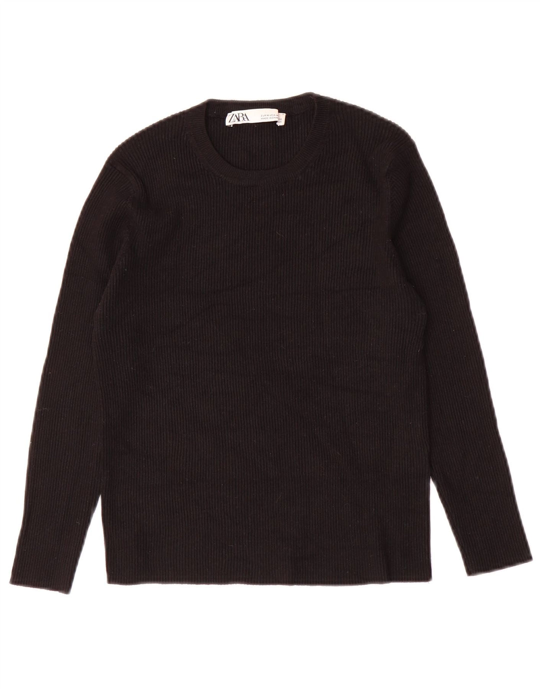 Zara Mujer Crop Top Manga 3/4 UK 42 Medium Viscosa Negra