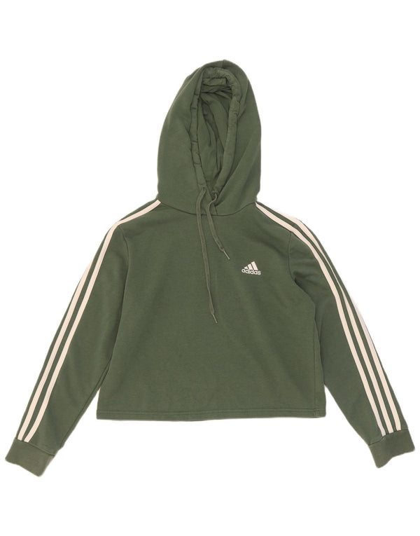 Adidas Womens Crop Hoodie Jumper UK 12/14 Medium Green Cotton