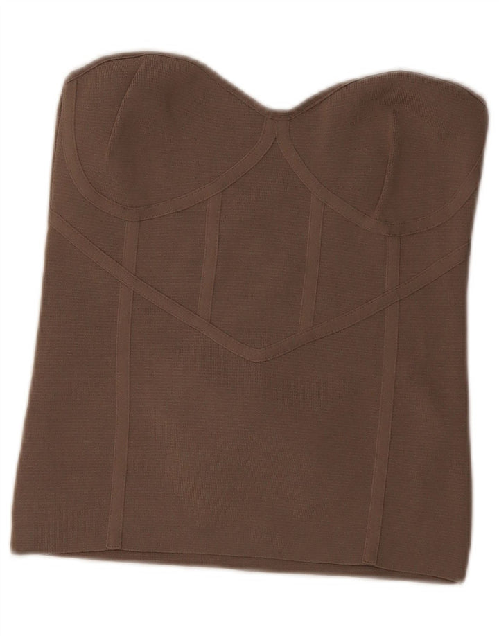 Zara Top corto sin tirantes para mujer UK 44 Large Nylon marrón