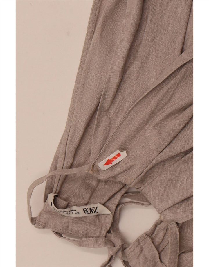Zara Mujer Halter Top UK 8 Pequeño Lino Gris