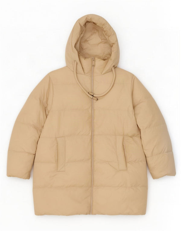 Zara Mujer Abrigo Acolchado Extragrande Con Capucha UK 6 XS Poliéster Beige