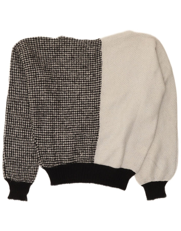 Vintage mujer barco cuello jersey suéter Reino Unido 14 medio blanco colorblock
