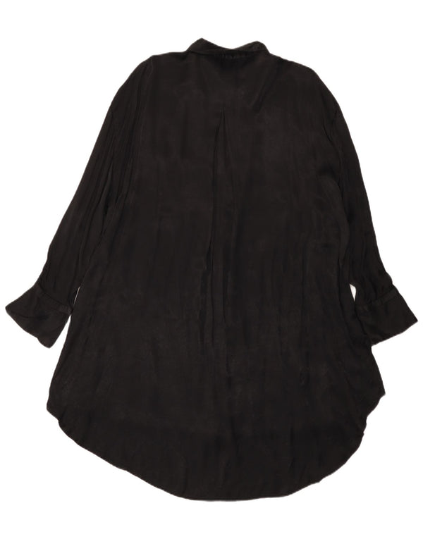 Zara Mujer Vestido Camisero Extragrande UK 40 Small Viscosa Negra
