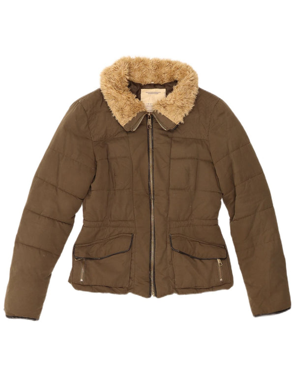 Zara Mujer Chaqueta Acolchada UK 6 XS Caqui