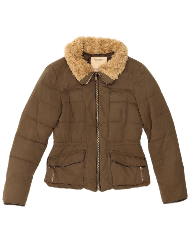 Zara Mujer Chaqueta Acolchada UK 6 XS Caqui