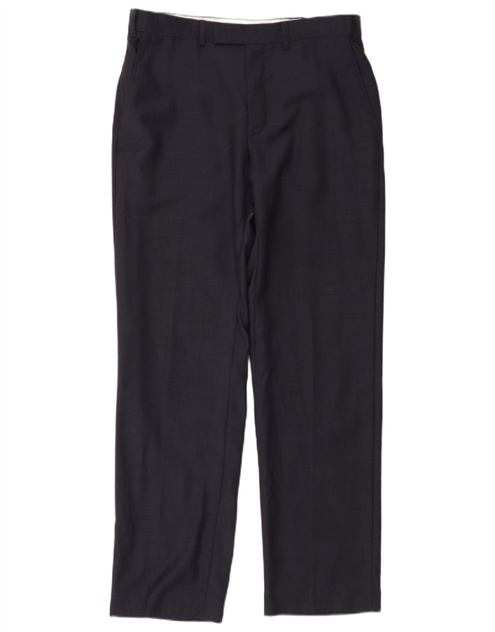 Marks & Spencer Pantalón de traje recto para hombre W32 L31 Lana azul marino