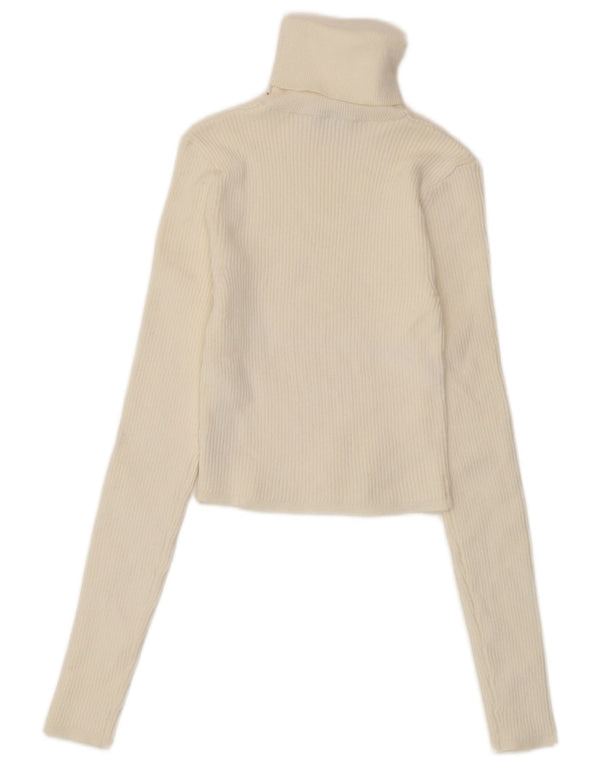 Zara Mujer Crop Roll Neck Jumper Sweater UK 12 Medium White Viscosa