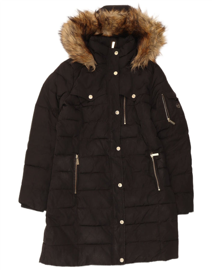 Michael Kors Abrigo acolchado con capucha para mujer UK 44 Poliéster negro mediano