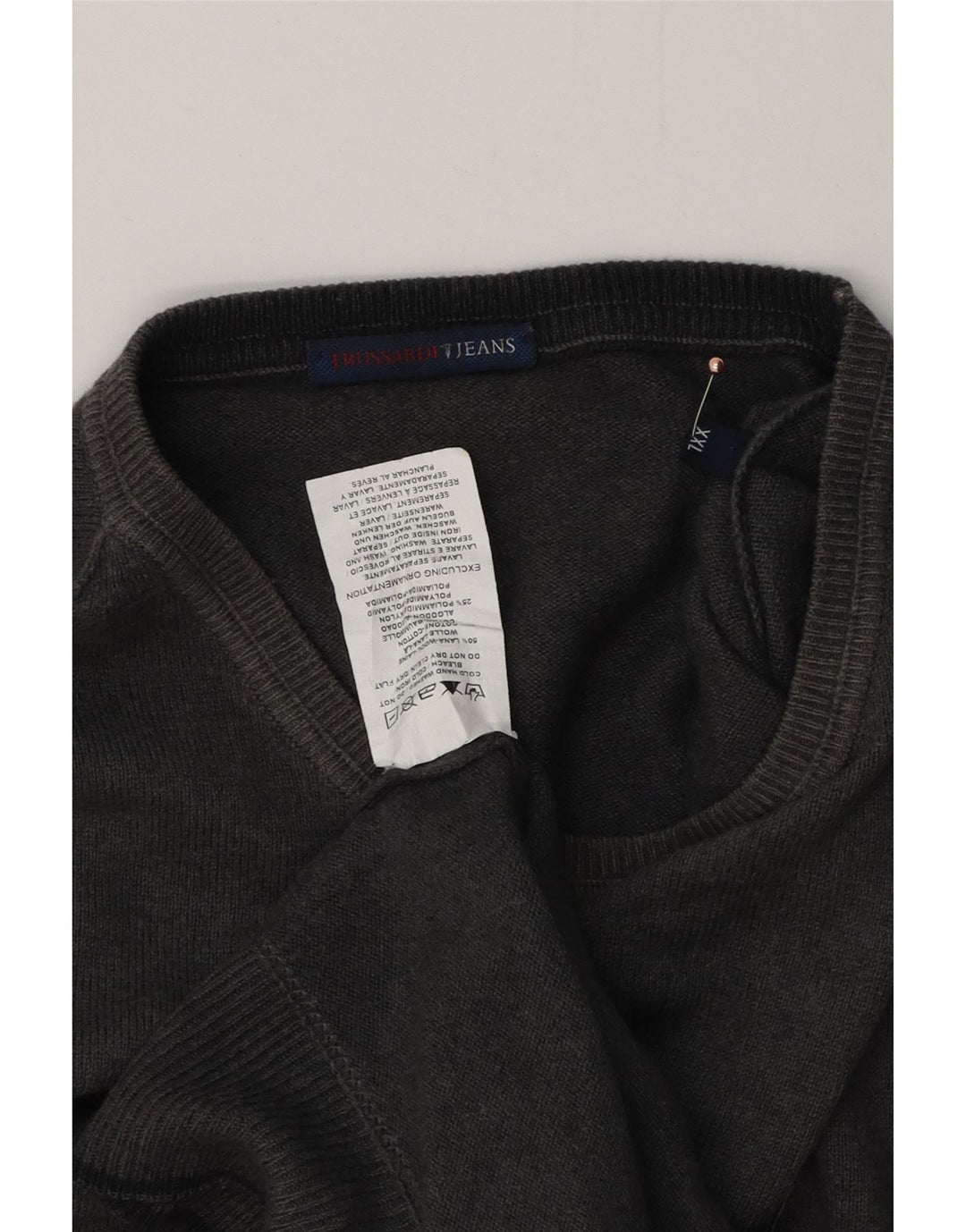 TRUSSARDI JEANS Jersey de cuello redondo para hombre 2XL Lana gris