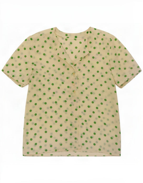 Blusa camisera vintage para mujer UK 46 Large White Spotted