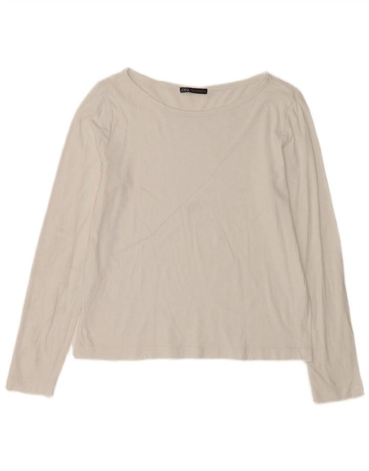 Zara Mujer Top Manga Larga UK 44 Mediano Blanco