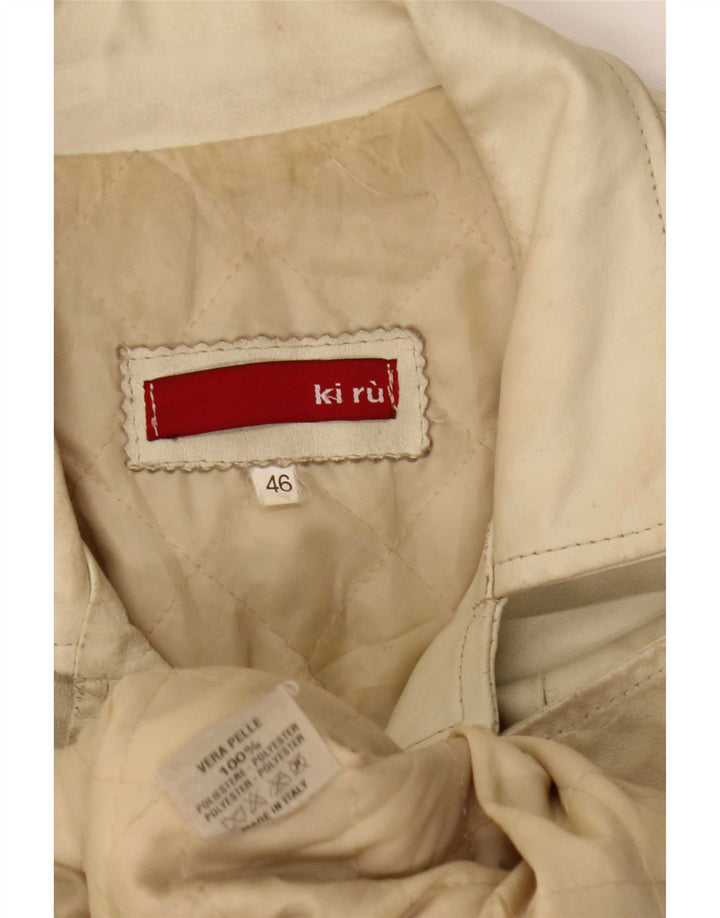 Abrigo de cuero vintage para mujer IT 46 Beige grande