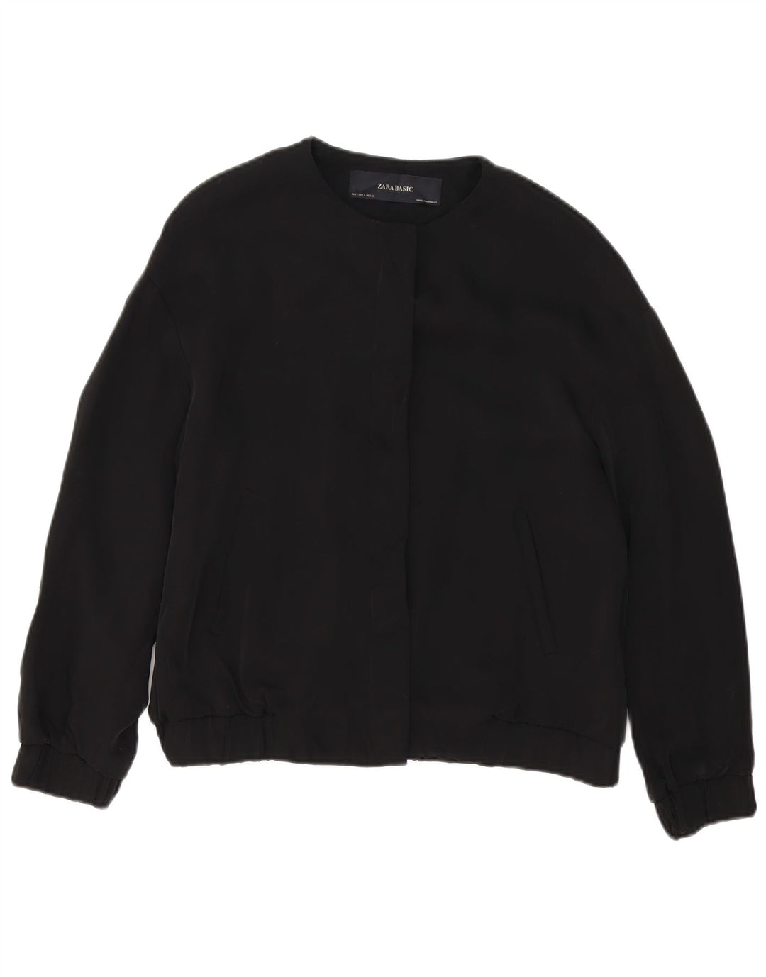 Zara Mujer Chaqueta Bomber Extragrande UK 10 Small Poliéster Negro