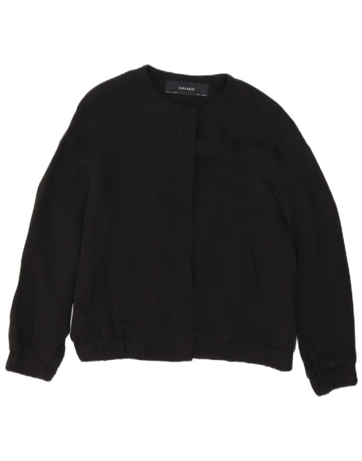 Zara Mujer Chaqueta Bomber Extragrande UK 10 Small Poliéster Negro