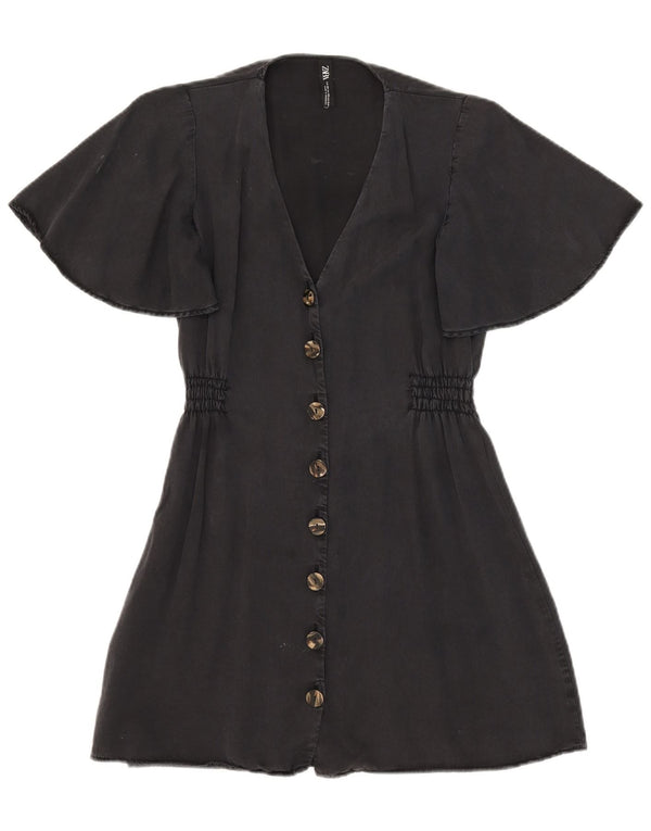 Zara Vestido Camisero Mujer UK 6 XS Negro