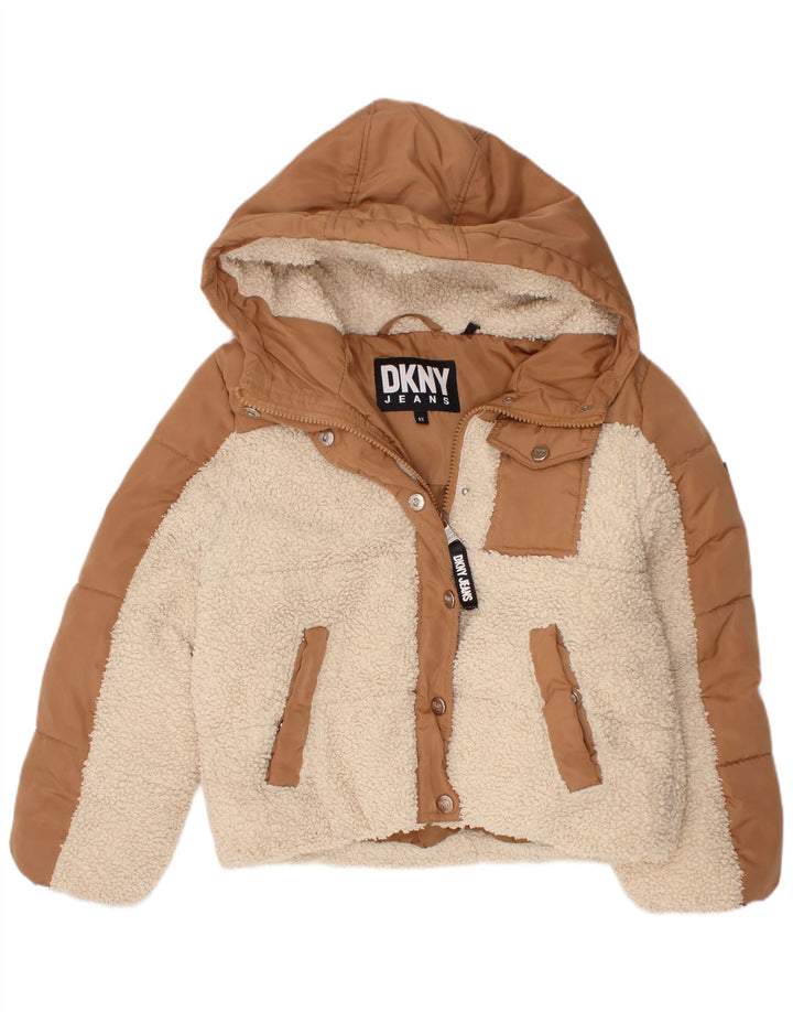 Dkny Chaqueta acolchada con capucha para niña 5-6 años Marrón Poliéster color block