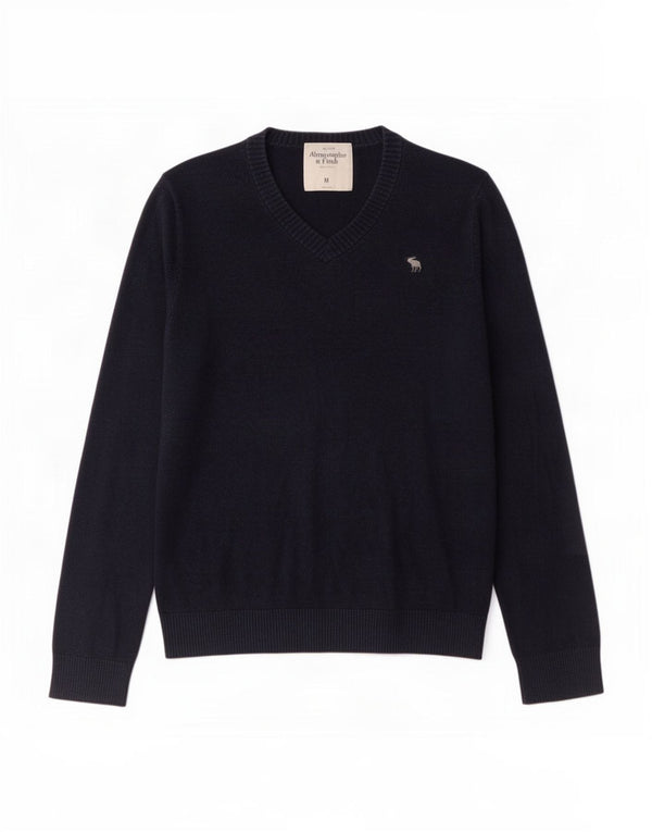 Abercrombie & Fitch Mens V-Neck Jumper Sweater Medium Navy Blue Cotton