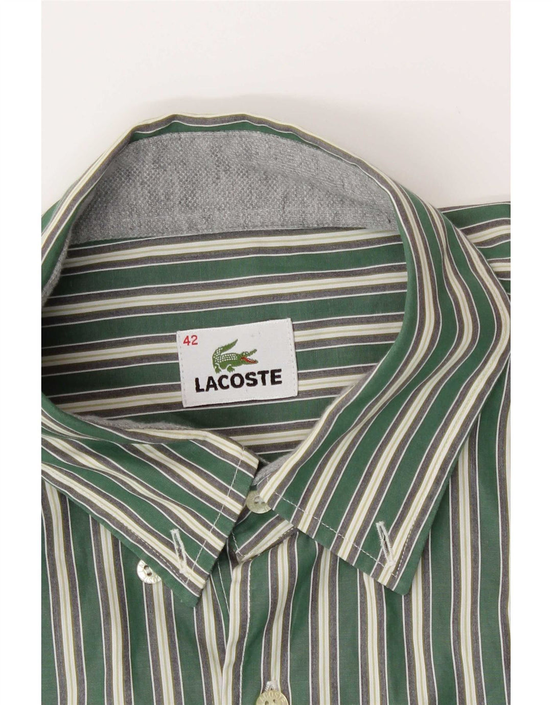 Camisa Lacoste Hombre Talla 42 Grande Rayas Verdes