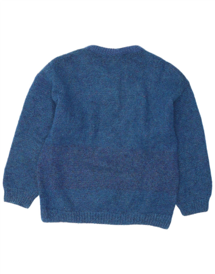 Vintage hombres cuello redondo jersey suéter grande azul rayas